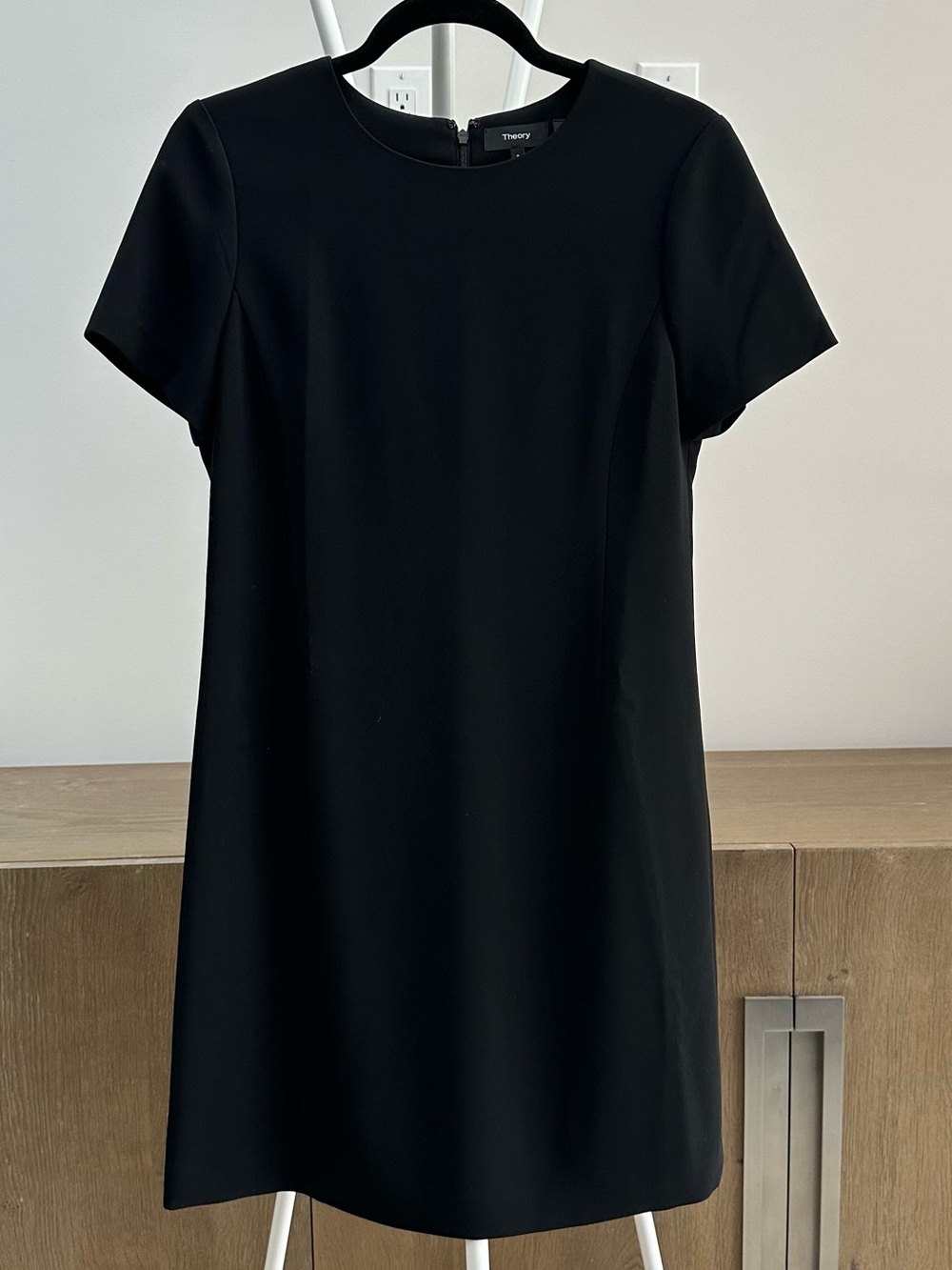 Theory Black Short-Sleeve Mini Shift Dress